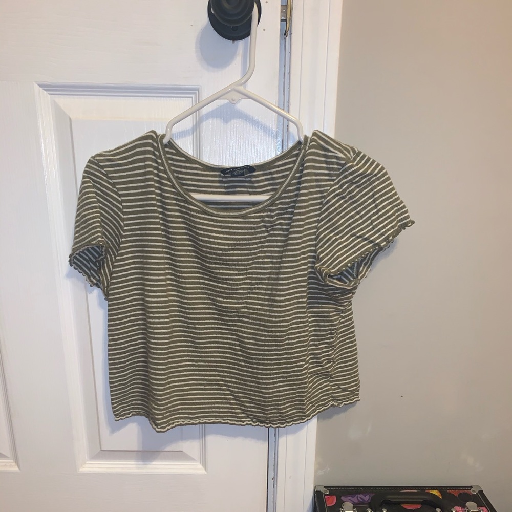 American eagle green and white striped crop top